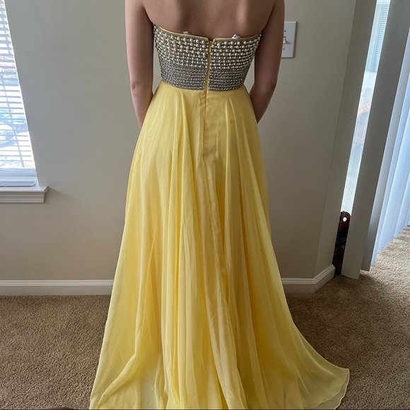 Sherri Hill Light Yellow Strapless Corset Beaded Prom Dress Sz 00 (fits like XS) - Picture 4 of 11